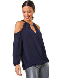 Roman - V-Neck Cold Shoulder Wrap Stretch Top - Lyst