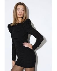 MissPap - Ruched Detail Volume Shoulder Mini Dress - Lyst