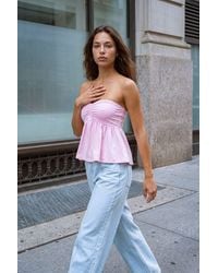 Boohoo - Ruched Bust Peplum Bandeau Top - Lyst