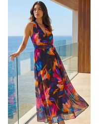 Roman - Floral Print Halter Neck Maxi Dress - Lyst