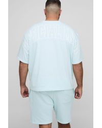 BoohooMAN - Plus Official Contrast Stitch Oversized Boxy T-Shirt & Relaxed Jersey Short Set - Lyst
