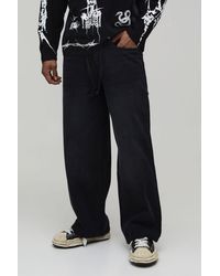 BoohooMAN - Drawcord Stonewash Baggy Fit Jeans - Lyst