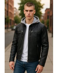 Infinity Leather - Hooded Biker Lamb Jacket - Lyst