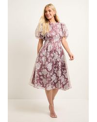 Wallis - Petite Floral Burn Out Puff Sleeve Midi Dress - Lyst