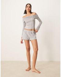 Gina Tricot - Off Shoulder Top With Ruche Channel Detail And Fluted Sleeves - Lyst