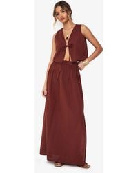 Boohoo - Linen Look Tie Front Crop And Maxi Skirt Co-Ord - Lyst