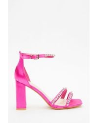 Quiz - Wide Fit Pink Satin Block Heeled Sandals - Lyst