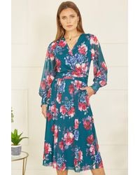 Yumi' - Floral Print Stretch Mesh Dress With Pockets - Lyst