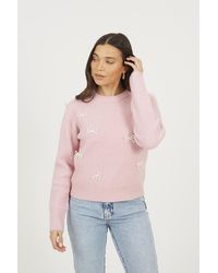 Brave Soul - Crew Neck Jumper With Jewel Bow Detail - Lyst