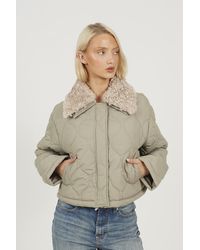 Brave Soul - Pale Onion Qulited Jacket With Faux Fur Collar - Lyst