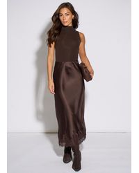 Gini London - Contrast Lace Trim Satin Bias Skirt - Lyst