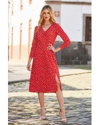 Sosandar - Spot Print Ruched Front Midi Dress - Lyst