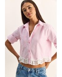 Bianco Lucci - Striped Crop Button-Front Shirt - Lyst