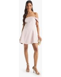 Boohoo - Satin Bardot Skater Mini Dress - Lyst