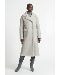 Elle - Morgan Double-Breasted Faux-Shearling Coat - Lyst