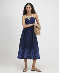 River Island - Midi Dress Bandeau Cotton Embroidered - Lyst