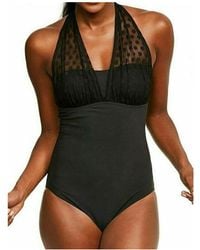 Figleaves - Icon Spot Mesh Halter Neck Shaping Swimsuit - Lyst
