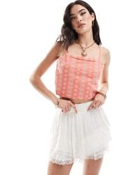 Pieces - Broderie Tie Back Crop Cami Top - Lyst