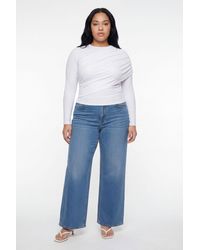 Boohoo - Plus Ribbed Draped Front Long Sleeve Top - Lyst