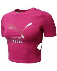 PUMA - Classic Logo Short Sleeve Crew Neck Cut Out Crop Top 579208 20 Cotton - Lyst