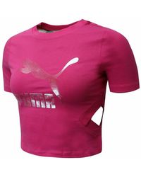PUMA - Classic Logo Short Sleeve Crew Neck Cut Out Crop Top 579208 20 Cotton - Lyst