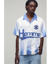 BoohooMAN - Oversized Half Sleeve Homme Sports Print Satin Shirt - Lyst
