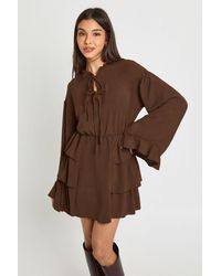 Boohoo - Hammered Ruffle Detail Smock Dress - Lyst