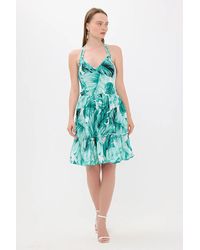 Hiccup - Floral V Neck Halter Tiered Mini Dress - Lyst