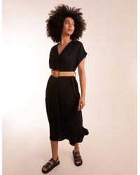 Blue Vanilla - Belted V Neck Midi Dress - Lyst