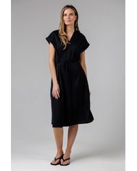 French Connection - V-Neck Cap Sleeve Crepe Midi Dress - Lyst