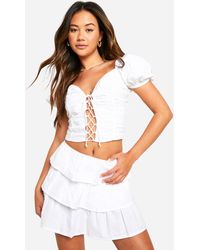 Boohoo - Lace Up Linen Look Corset - Lyst