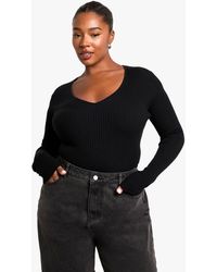 Boohoo - Plus Twist Back Detail Rib Knit Top - Lyst