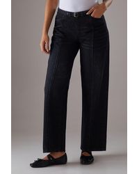 Warehouse - Denim Low Rise Seam Detail Belted Wide Leg Jean - Lyst