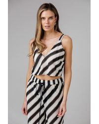 French Connection - Cotton Blend Stripe Crochet V-Neck Strappy Vest - Lyst