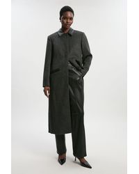 Karen Millen - Brushed Wool Check Pu Mix Tailored Midi Coat - Lyst