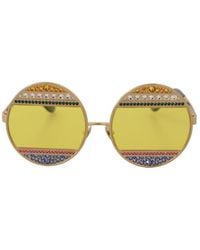 Dolce & Gabbana - Gouden Ovale Metalen Kristallen Tinten Zonnebril - Lyst