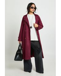 Boohoo - Faux Suede Trench Coat - Lyst
