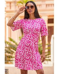 Sosandar - Animal Print Fluted Sleeve Fit & Flare Dress - Lyst