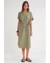 MixRay - Belted Short-Sleeve Midi Dress - Lyst