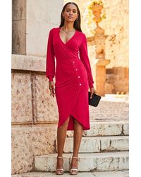 Sosandar - Wrap Front Button Detail Jersey Dress - Lyst