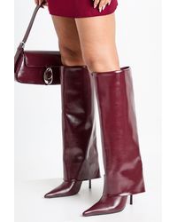 Boohoo - Fold Over Stiletto Pointed Toe Knee High Boots - Lyst