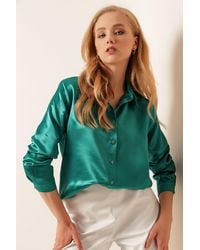 Bigdart - Satin Long Sleeve Button Up Shirt - Lyst