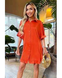 AX Paris - Frill Detail Button Front Shirt Dress - Lyst