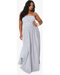 Boohoo - Plus Stripe Shirred Strappy Maxi Dress - Lyst