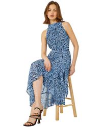 Roman - Animal Print Halter Neck Midi Dress - Lyst
