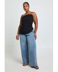 Boohoo - Plus Bengaline Ruched Bandeau Asym Hem Top - Lyst