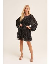 Gini London - Star Print Long Sleeve Mini Dress - Lyst