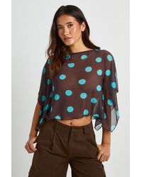 Boohoo - Polka Dot Mesh Cape Beach Top - Lyst