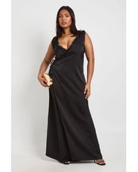 Boohoo - Plus Lace Trim Wrap Satin Maxi Dress - Lyst
