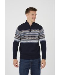 Brave Soul - Quarter Zip Fair Isle Jumper - Lyst